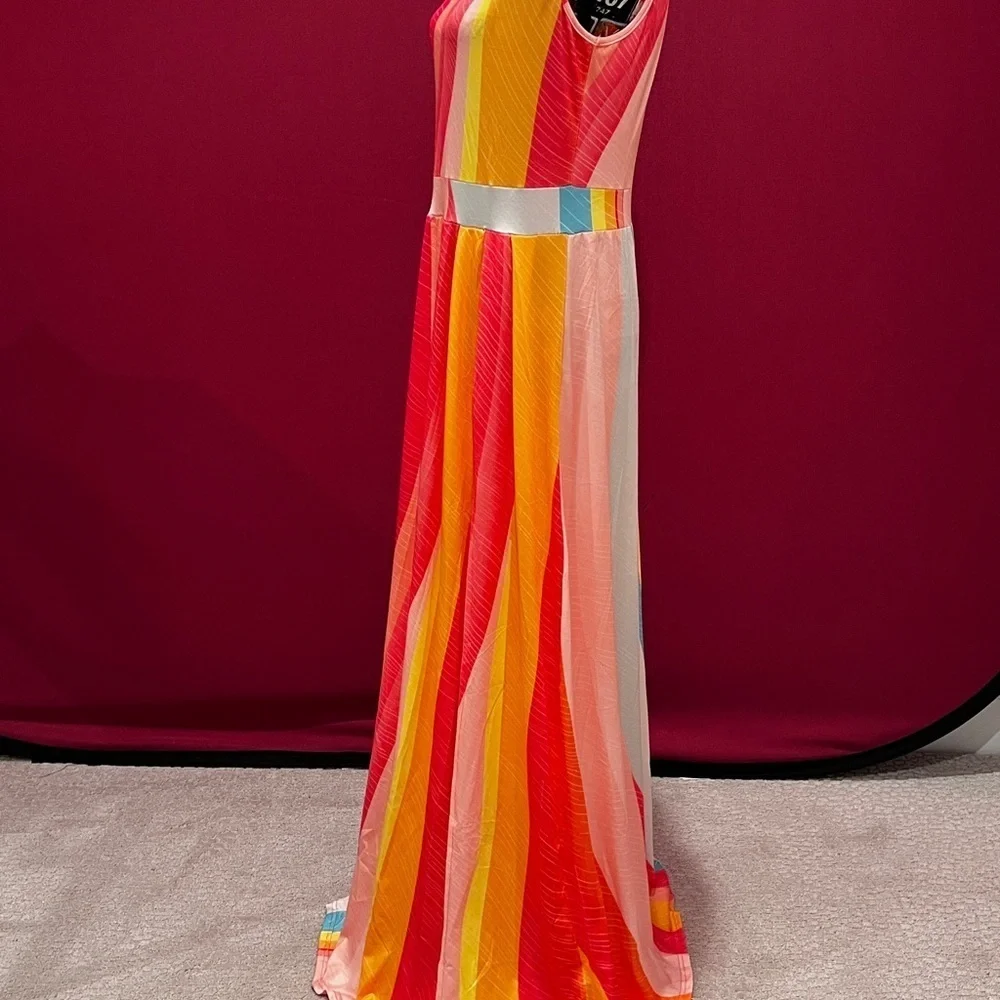 ChicMe Vibrant Multi-Color One-Shoulder Print Slit Maxi Sundress (NWOT) - Picture 3 of 12
